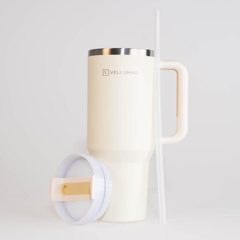 Velbehag The Tumbler med sugerør 1,2 L basic bitch beige