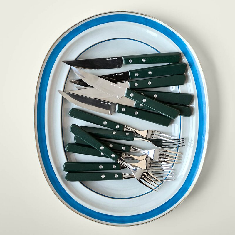 Nicolas Vahé Steak biffkniv- og gaffelsett grønn