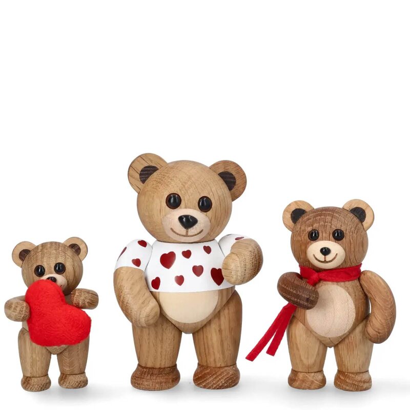 Spring Copenhagen Squeeze Teddy Bear with Heart trefigur 7,6 cm eik