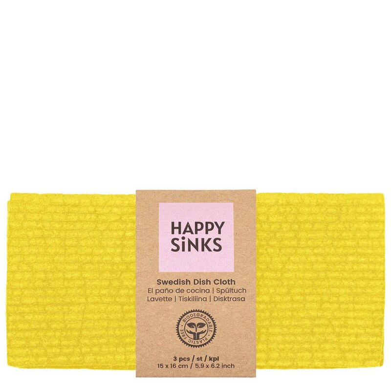 Happy Sinks Oppvaskklut Swedish 3 stk gul