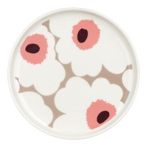 Marimekko Oiva Unikko asjett 13,5 cm hvit/beige/rosa/vinrød