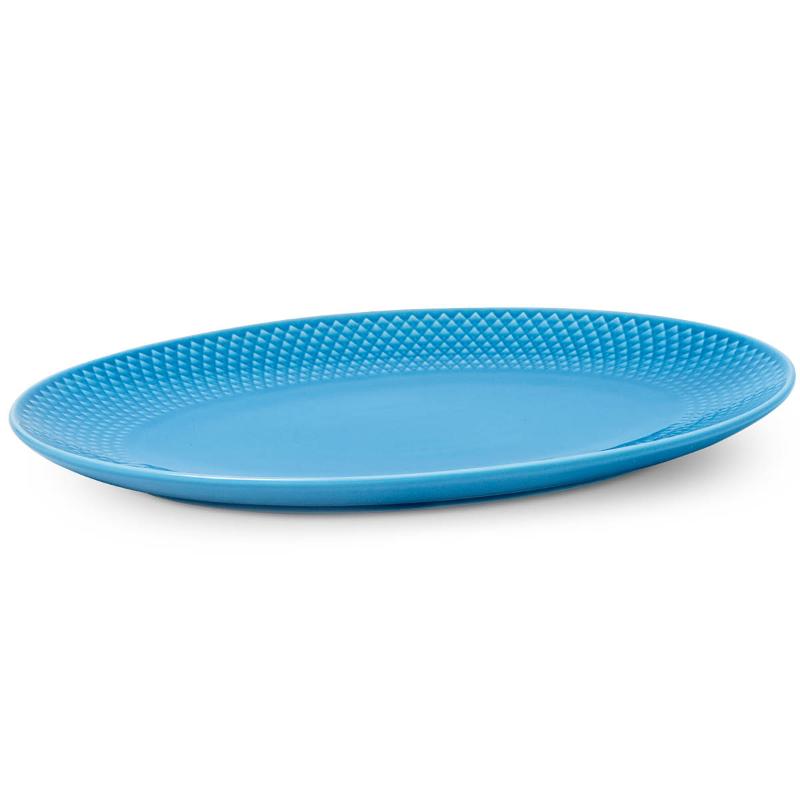 Lyngby Porcelæn Rhombe Color oval serveringsfat 28,5x21,5 cm blå