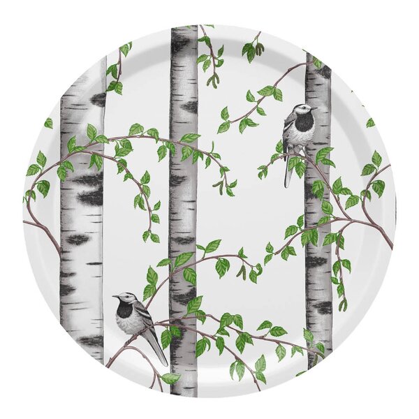 Arvidssons Textil Björkdungen rundt serveringsbrett 31 cm offwhite/grønn