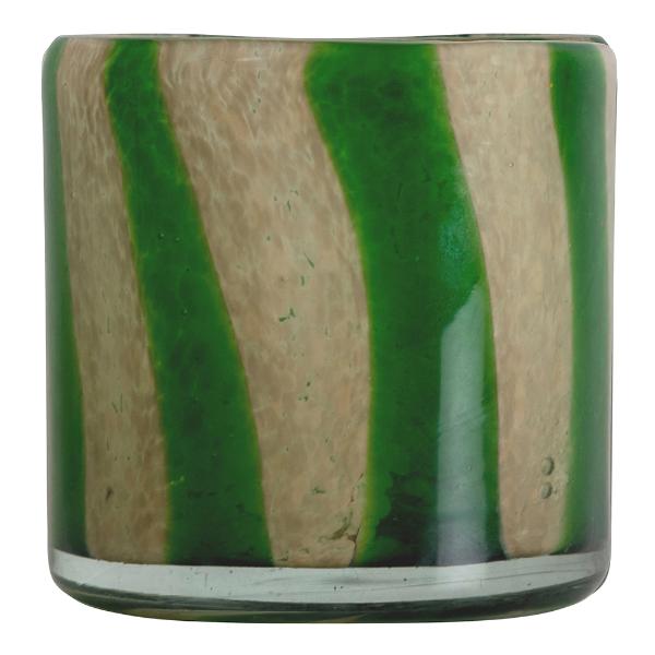 ByOn - Calore vase/lyslykt 15x15 cm gr&oslash;nn/beige stripete