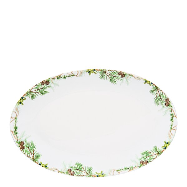 Magnor Nostalgi serveringsfat 38x25 cm hvit/grønn