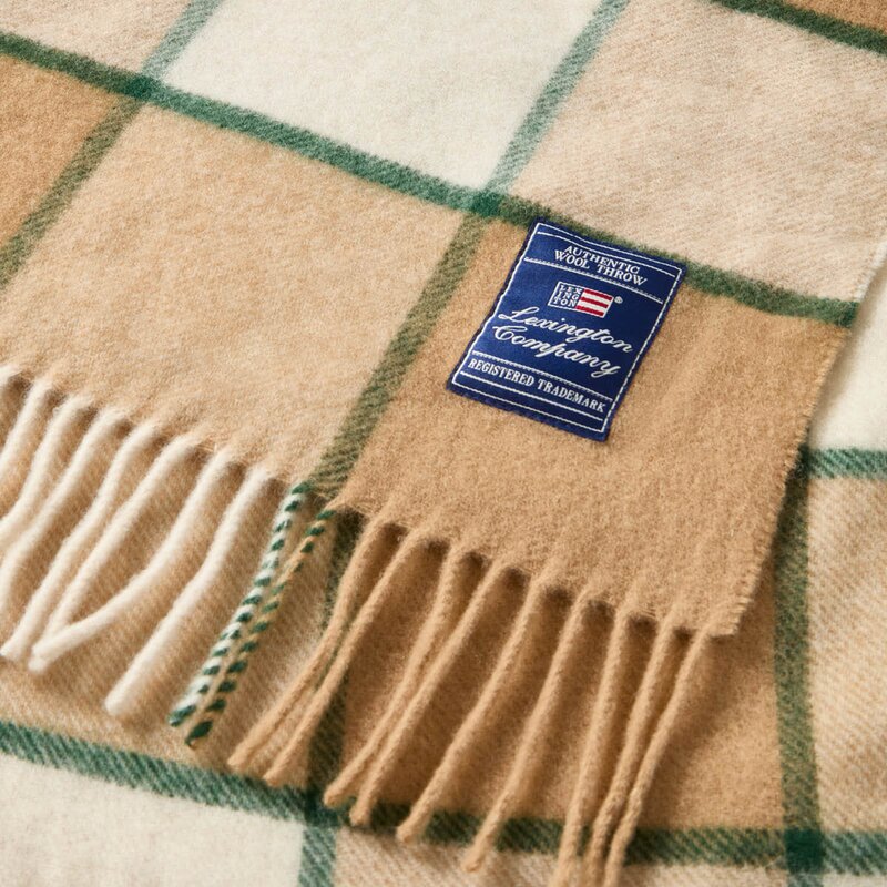 Lexington Rutete ullpledd 130x170 cm beige/lysbeige/grønn