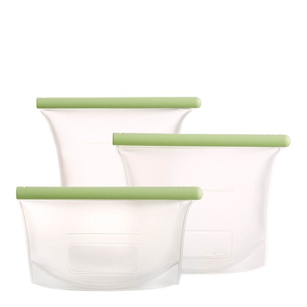 Lékué Gjenbrukbart silikonposesett 3 deler 0,5/1/1,5 L grønn