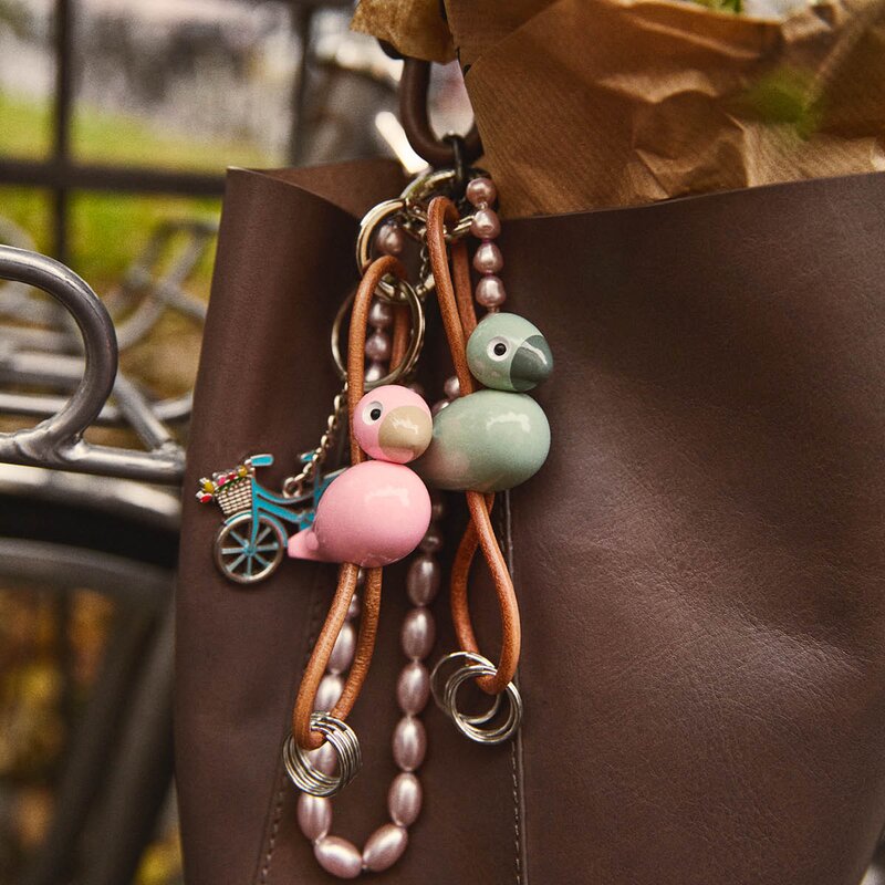 Kay Bojesen Denmark Kay Bojesen nøkkelring minifugl med lær rosa