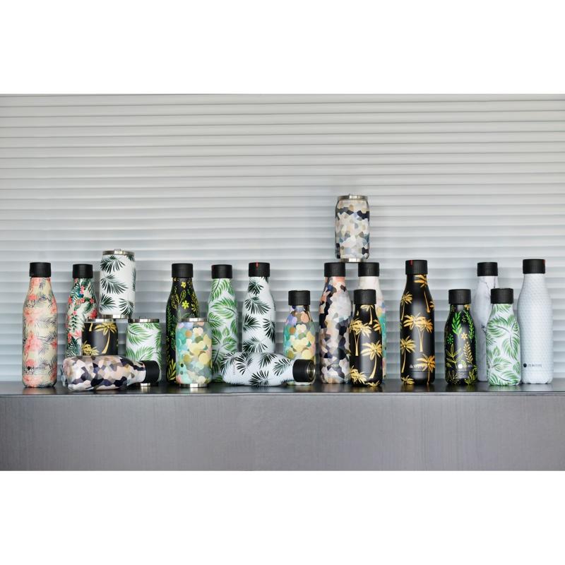 Les Artistes Bottle Up Design termoflaske 0,28L svart/gull med palmer