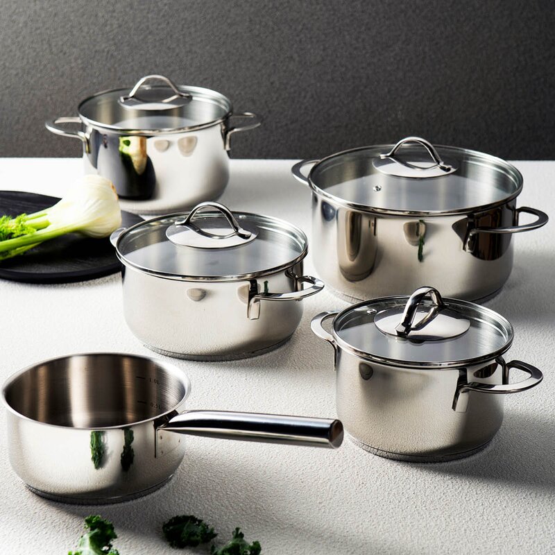 Modern House Kitchen Essentials grytesett 3 deler 1,8/2,8/3,5L med lokk blank