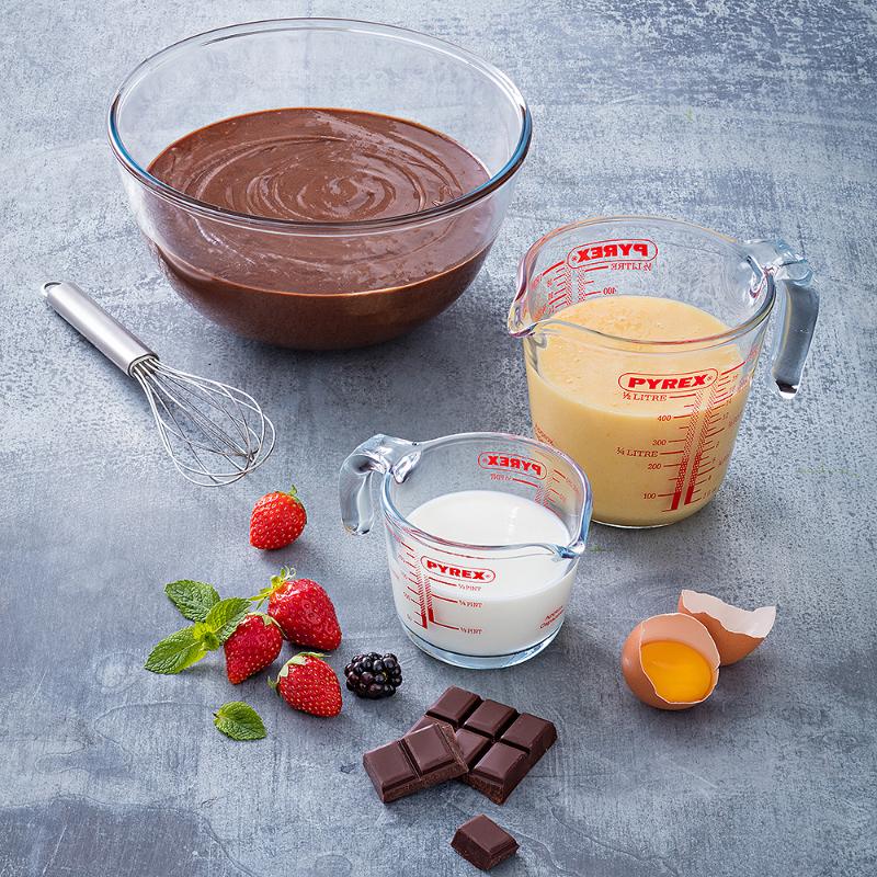 Pyrex Iconic-s målebeger 0,25L klar/rød