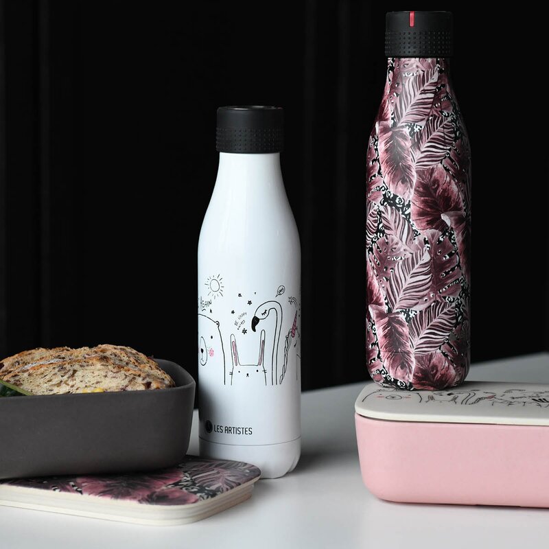Les Artistes Bottle Up Design termoflaske 0,5L hvit/svart/rosa