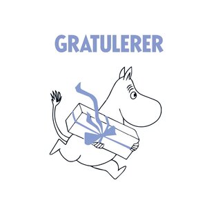 Moomin Mummi kort dobbelt 7,5x7,5 cm Gratulerer hvit/blå