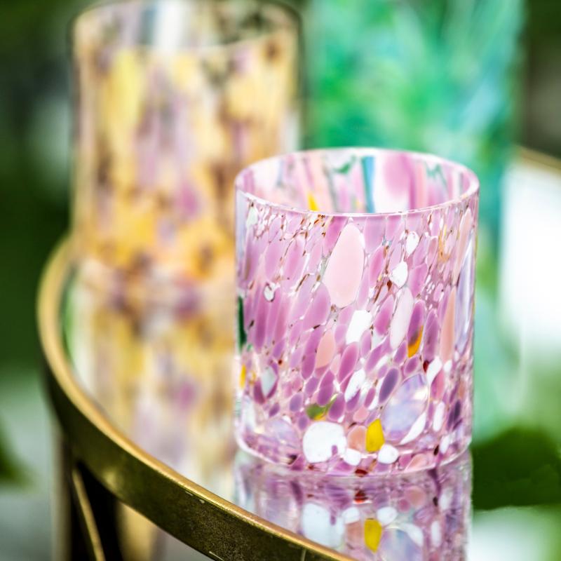 Magnor Swirl drikkeglass/lykt 35 cl rosa multi