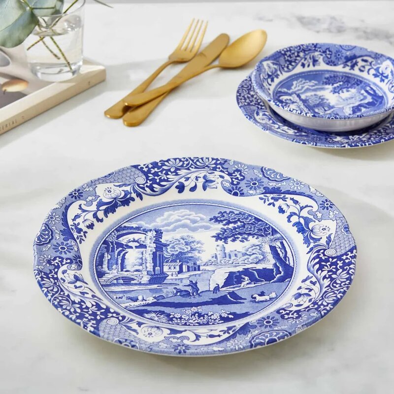 Spode Blue Italian tallerken flat 23 cm blå/hvit