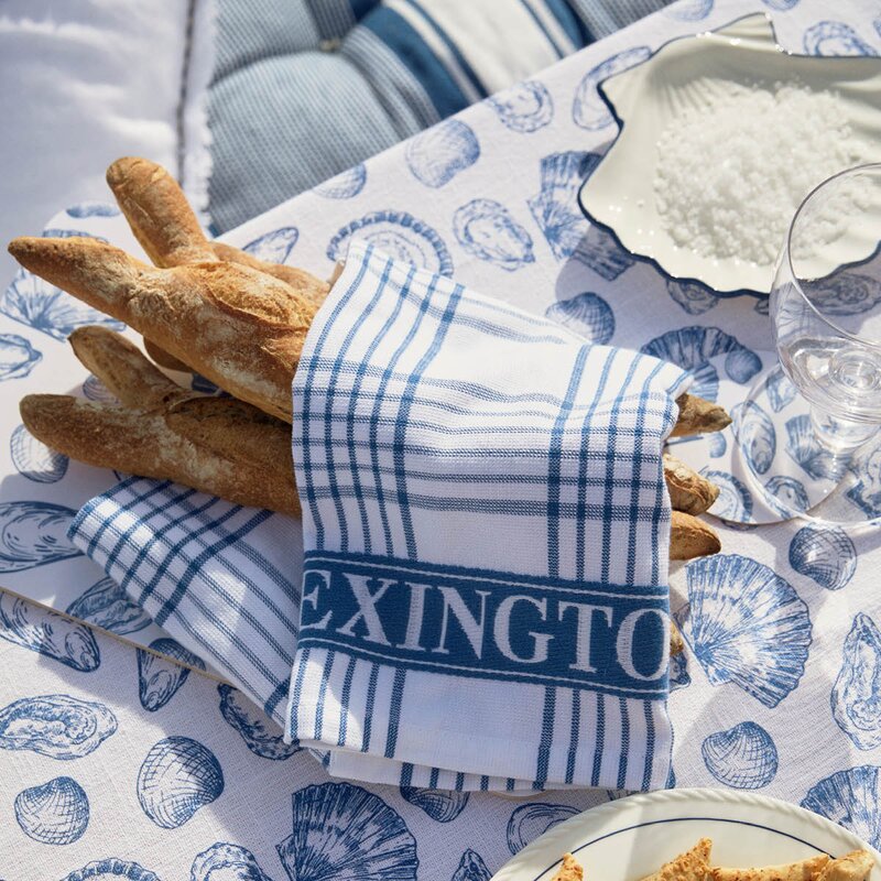 Lexington Duk 150x350 cm bomull skallprintet hvit/blå