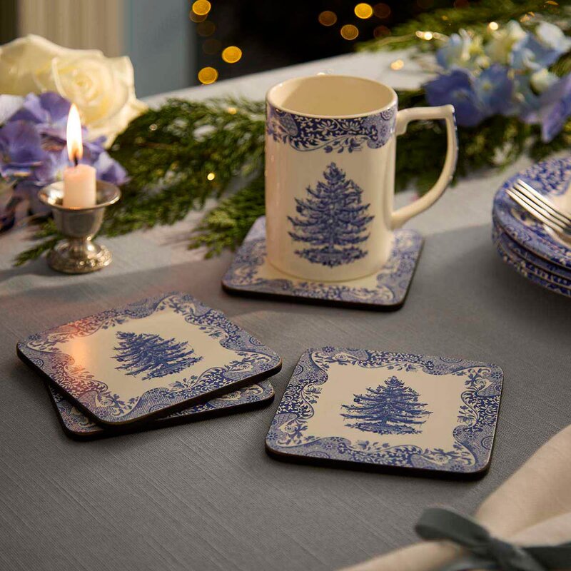 Spode Blue Italian Christmas Tree glassbrikke 6 stk blå/hvit