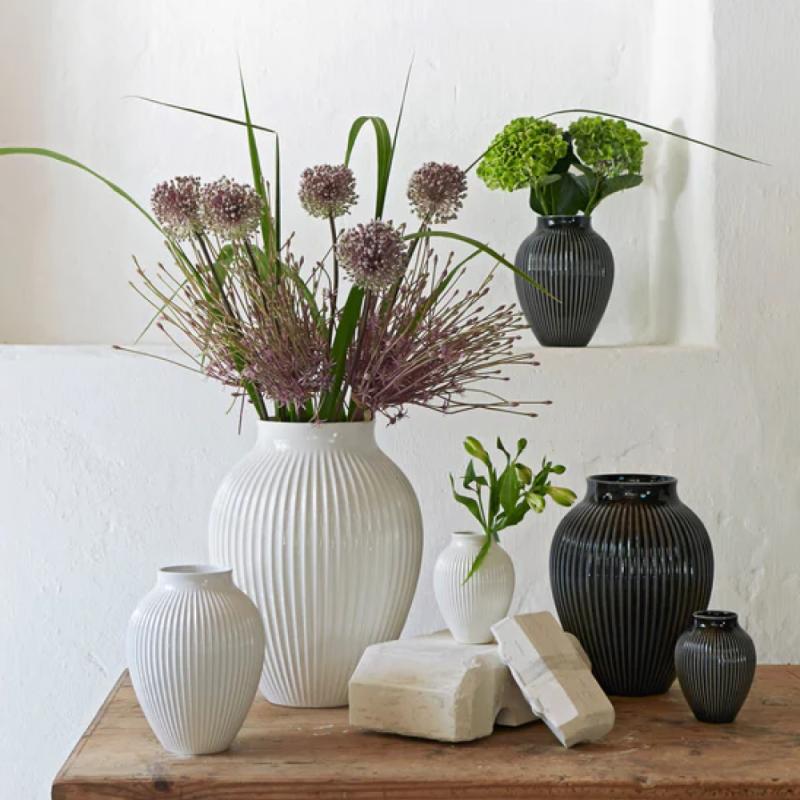 Knabstrup Keramik Vase riller 20 cm hvit