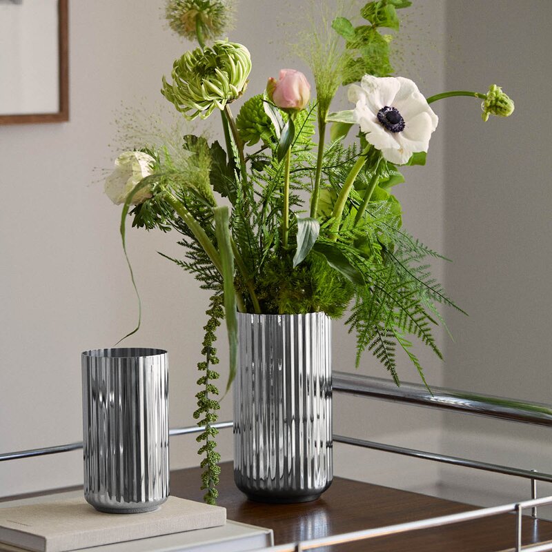 Lyngby Porcelæn Vase 20,5 cm rustfritt stål