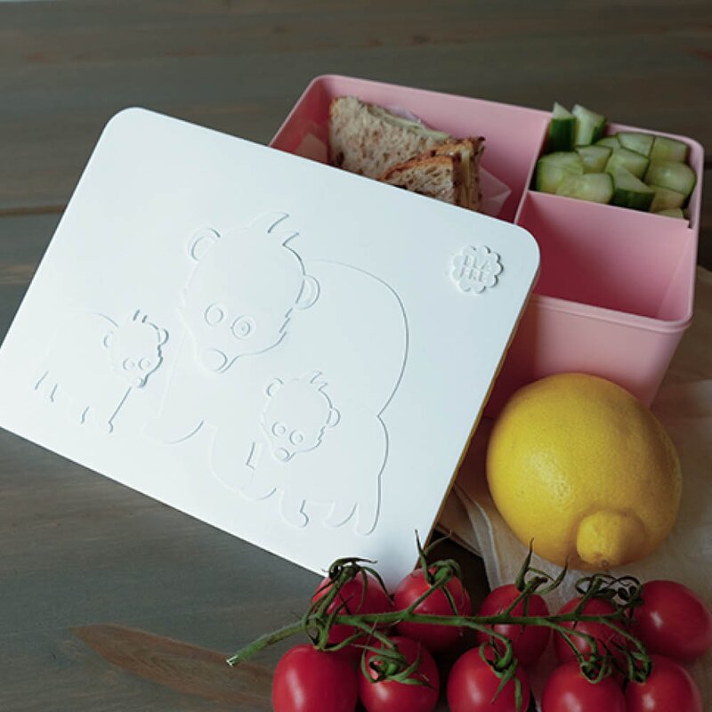 Blafre Matboks i plast treroms 7x14x19 cm Bjørn hvit/rosa