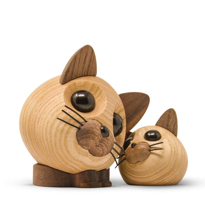 FableWood Felix katt trefigur 9 cm ask/valnøtt