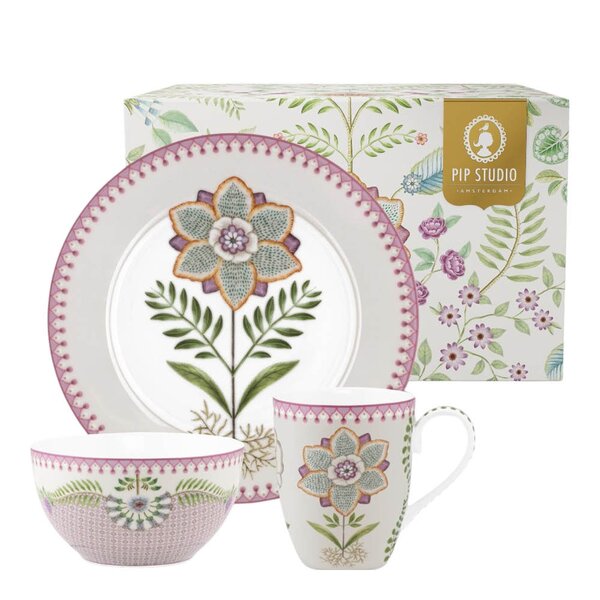 Pip Studio Lily & Lotus frokostsett 3 deler multi