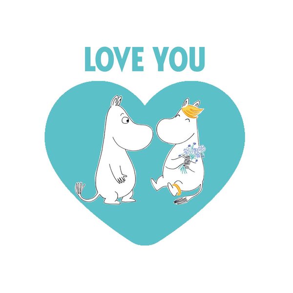 Moomin Mummi kort dobbelt 7,5x7,5 cm Love you hvit/blå