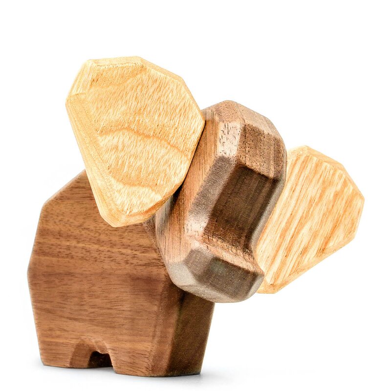 FableWood Liten elefant trefigur 8 cm valnøtt/ask
