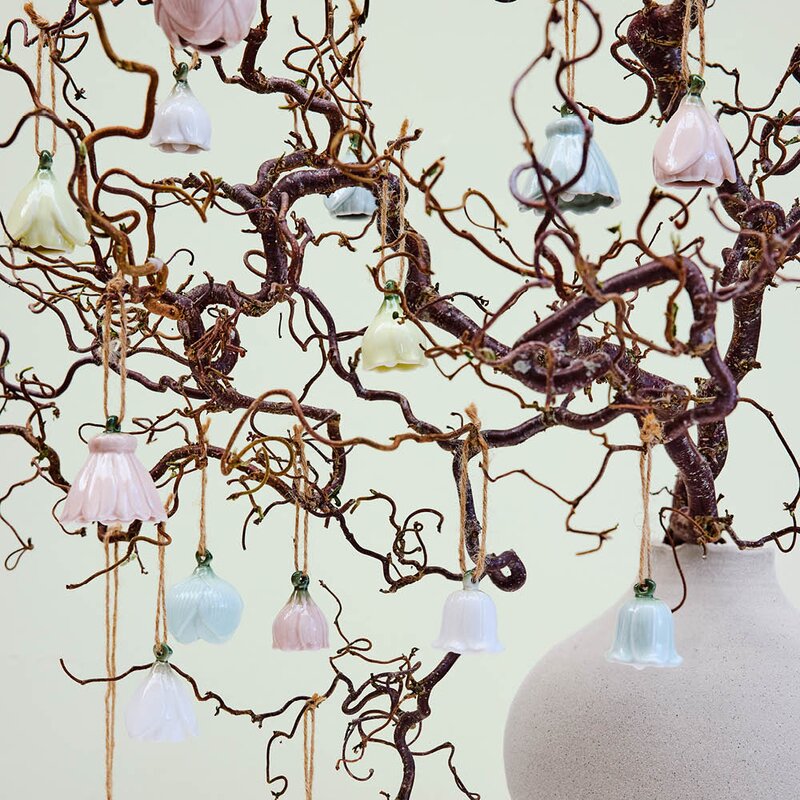 Lene Bjerre Dehlia hengende blomsterdekorasjon 3 stk 4,5 cm lysegrønn