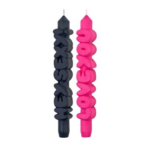 CandleHand 3D kronelys 23 cm 2 stk LOVING svart/rosa