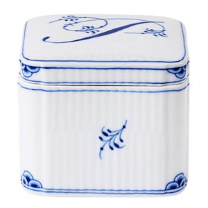 Royal Copenhagen Alphabet Collection firkantet bonbonniere P 13 cl blå/hvit