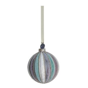 Lene Bjerre Nomillia juledekorasjon 8 cm stripet benhvit/turkis