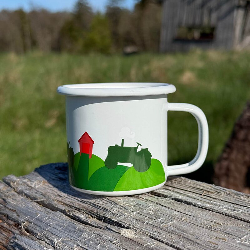 Blafre Traktor og låve emaljekopp 25 cl blå