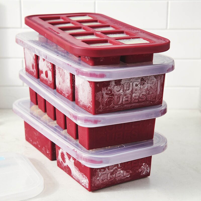 Souper Cubes Matoppbevaring m/lokk silikon sett 4 stk cranberry