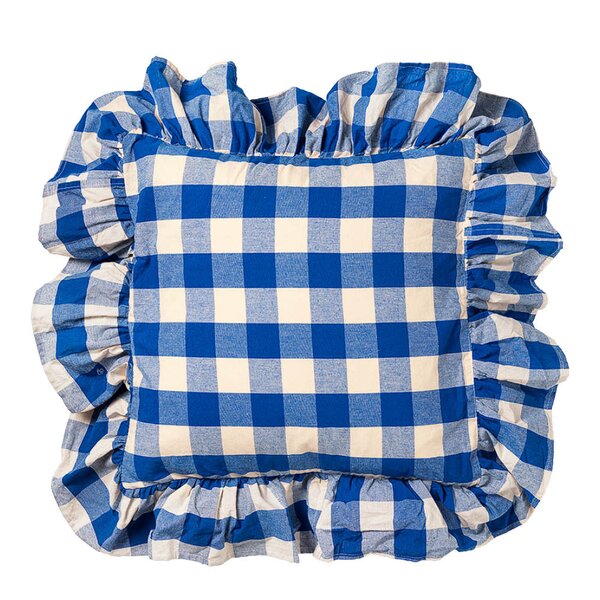 Midnatt - Bell putetrekk med volang 50x50 cm klarblå
