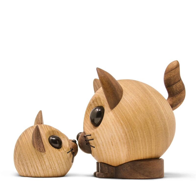 FableWood Felix katt trefigur 9 cm ask/valnøtt