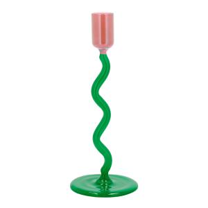 Villa Collection Styles lysestake glass 8,5x19,6 cm grønn/rosa