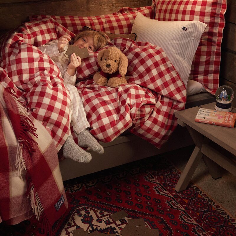Lexington Rutete ullpledd 130x170 cm rø/lysbeige/beige