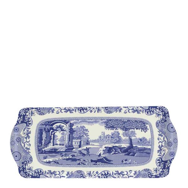 Spode Blue Italian smørbrødfat 38,5x16,5 cm blå/hvit