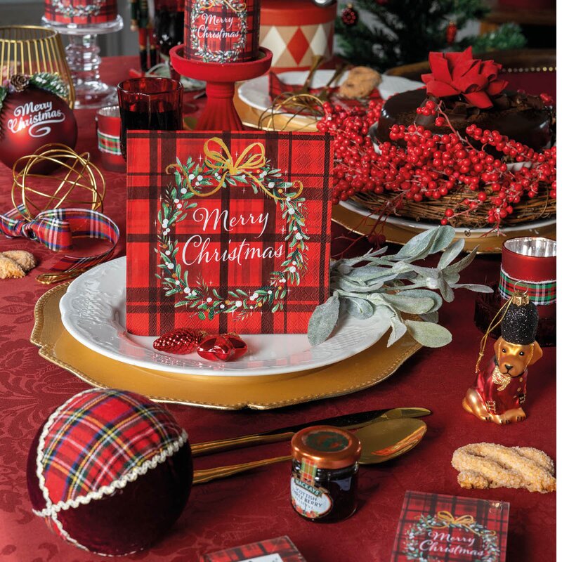 Ambiente Serviett 16,5x16,5 cm Christmas Plaid Red