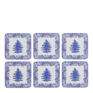 Spode Blue Italian Christmas Tree glassbrikke 6 stk blå/hvit