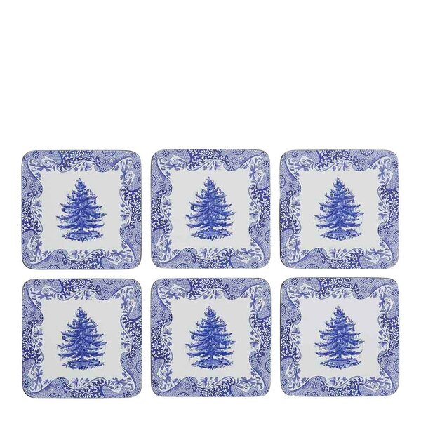 Spode Blue Italian Christmas Tree glassbrikke 6 stk blå/hvit