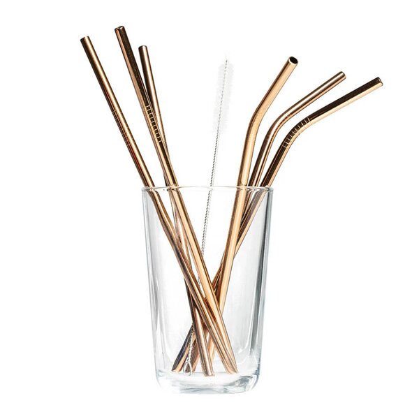 Tranquillo Rainbow sugerør i rustfritt stål 21,5 cm 6 stk rosegull/sølv