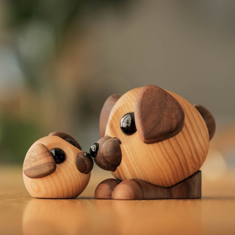 FableWood Buddy hund trefigur 8 cm ask/valnøtt