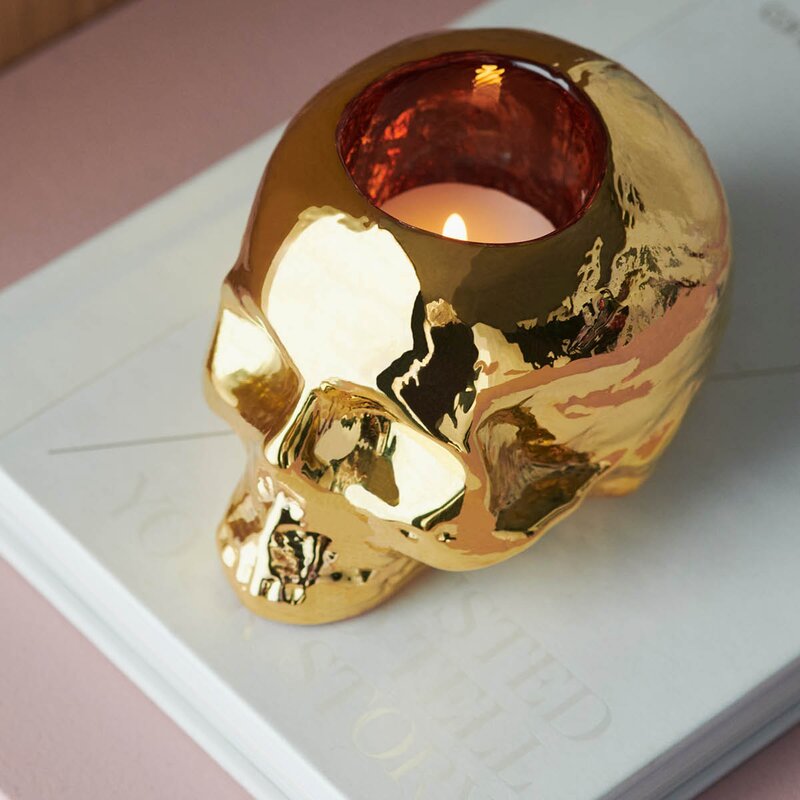 Kosta Boda Still Life skull lyslykt 8,5 cm gull