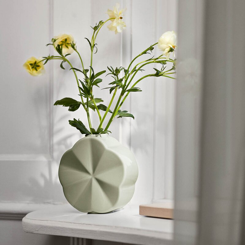 Lyngby Porcelæn Flower vase åkervindel 14 cm grønn