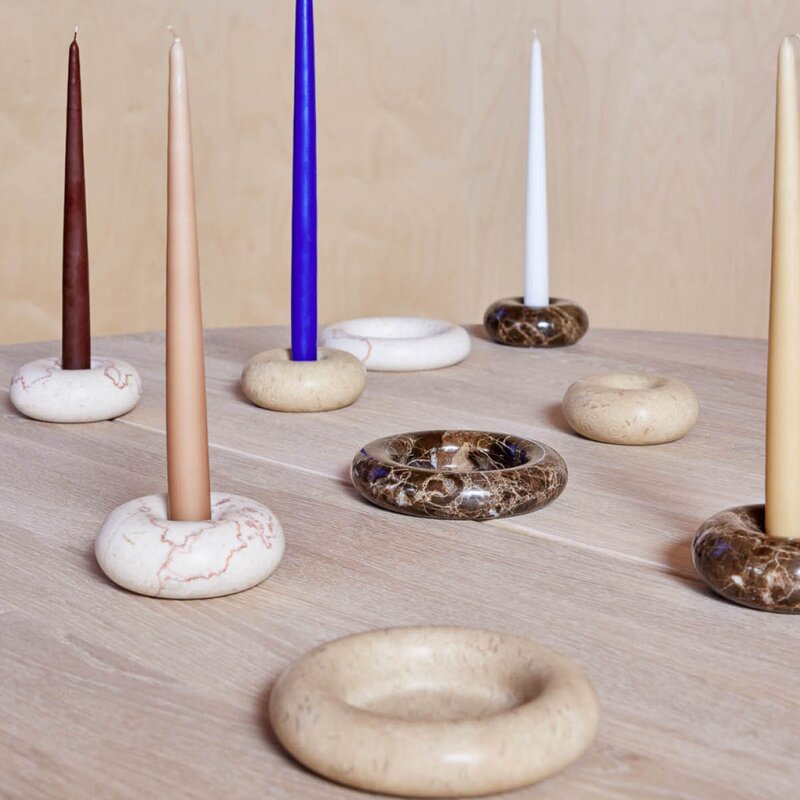 OYOY Savi marmor lysestake 14 cm Choko