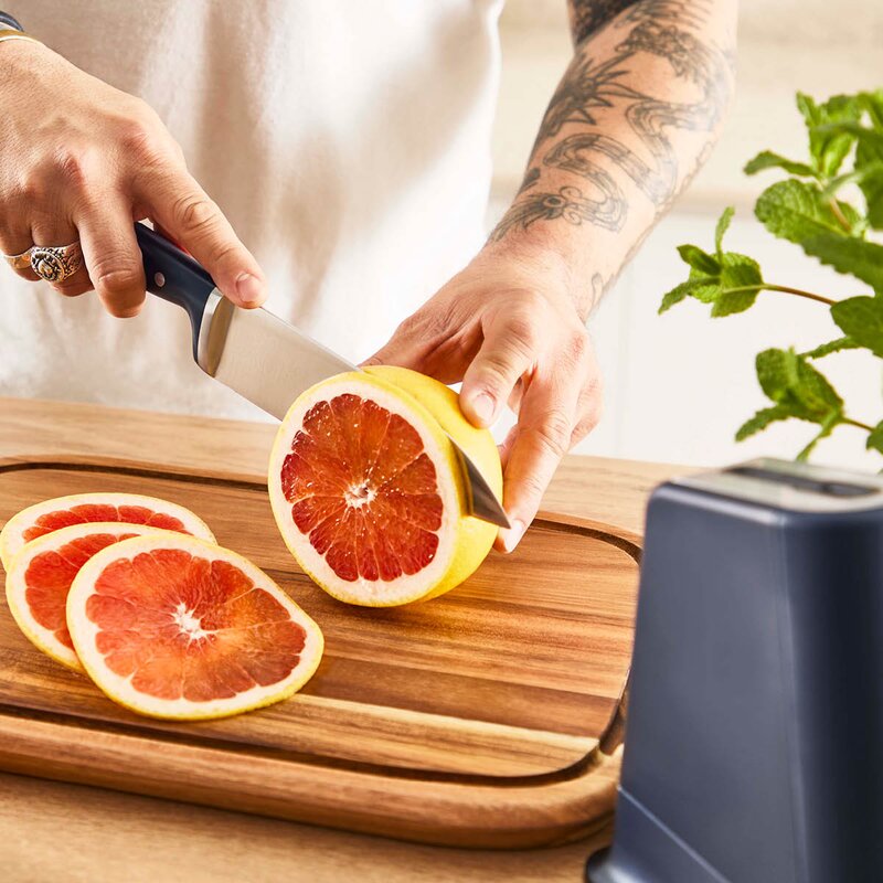 Tefal EverSharp Pro kokkekniv 16,5 cm m/knivblokk mørk blå