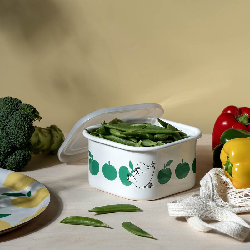 Muurla Mummi emaljeboks med lokk 1,5L grønne epler