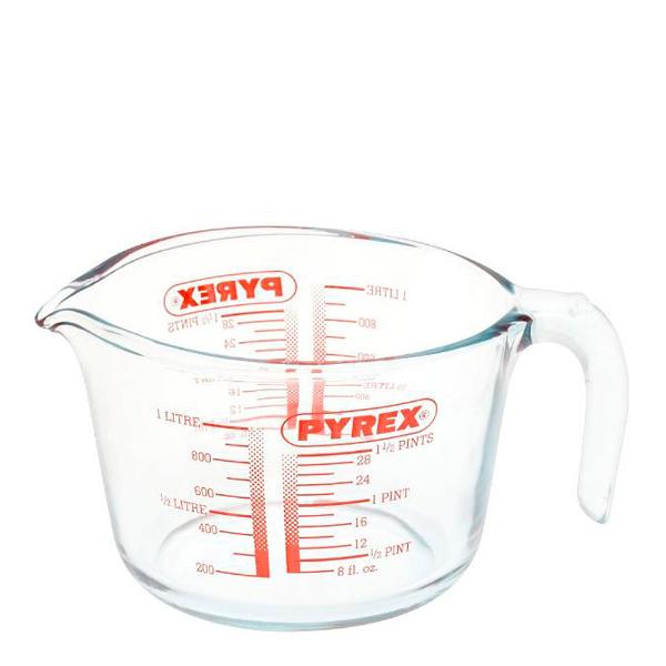 Pyrex Iconic-s målebeger 1L klar/rød